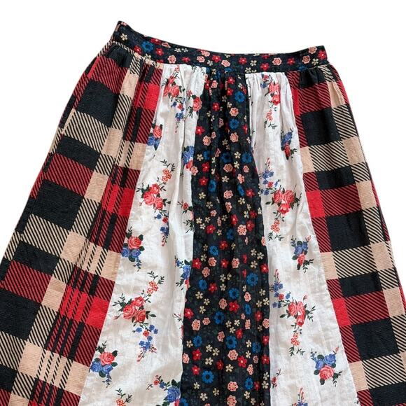Anthropologie Let Me Be Contrast Plaid Floral Maxi Skirt - Picture 7 of 7
